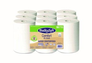BULKYSOFT COMFORT DE-INKED Ręcznik papierowy w roli centralnego dozowania mini, BIAŁY,  2w. 60m, 9 rolek/op