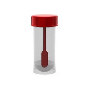 Pojemnik PP na kał, z czerwoną zakrętką i łopatką, niejałowy 30ml
